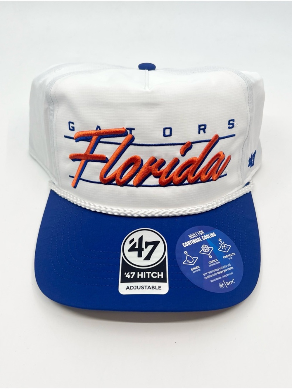 Florida Gators ‘47 Brand Hitch White/Blue Snapback Hat Cursive Rope Spellout NEW